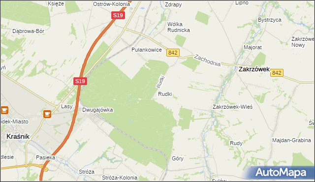 mapa Rudki gmina Zakrzówek, Rudki gmina Zakrzówek na mapie Targeo