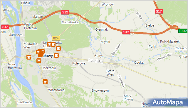 mapa Rudy gmina Końskowola, Rudy gmina Końskowola na mapie Targeo