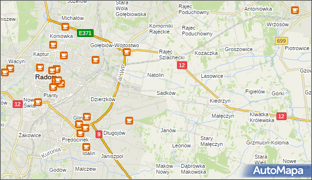 mapa Sadków gmina Jedlnia-Letnisko, Sadków gmina Jedlnia-Letnisko na mapie Targeo