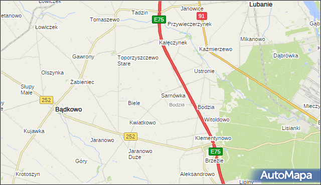 mapa Sarnówka gmina Lubanie, Sarnówka gmina Lubanie na mapie Targeo