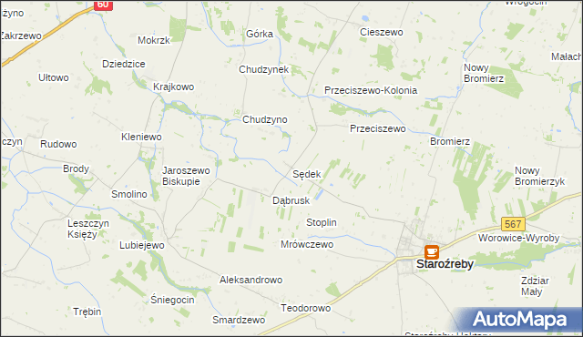 mapa Sędek gmina Staroźreby, Sędek gmina Staroźreby na mapie Targeo