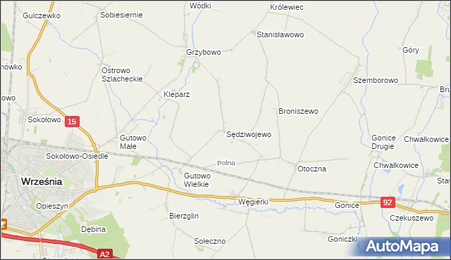 mapa Sędziwojewo gmina Września, Sędziwojewo gmina Września na mapie Targeo