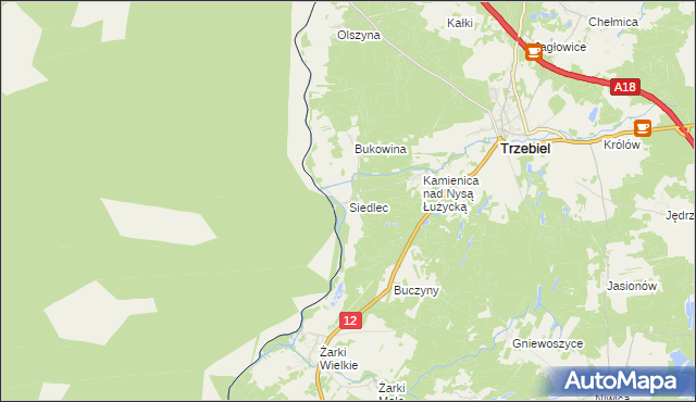 mapa Siedlec gmina Trzebiel, Siedlec gmina Trzebiel na mapie Targeo