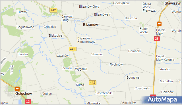 mapa Skrajnia gmina Blizanów, Skrajnia gmina Blizanów na mapie Targeo