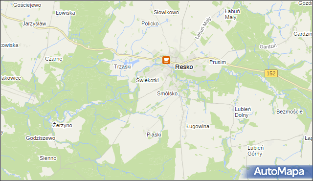 mapa Smólsko gmina Resko, Smólsko gmina Resko na mapie Targeo