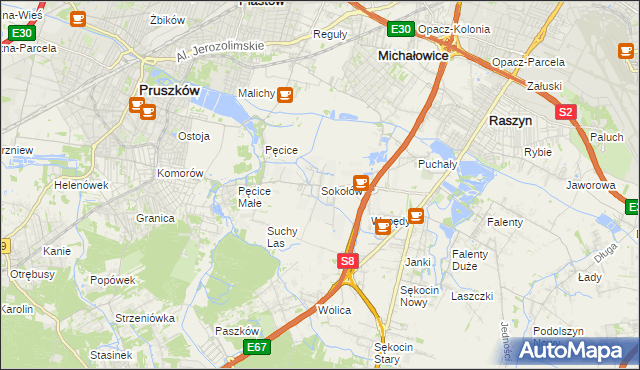 mapa Sokołów gmina Michałowice, Sokołów gmina Michałowice na mapie Targeo