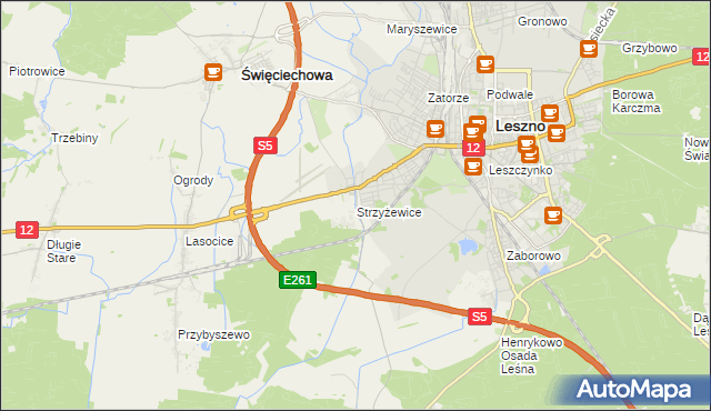 mapa Strzyżewice gmina Święciechowa, Strzyżewice gmina Święciechowa na mapie Targeo