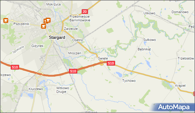 mapa Święte gmina Stargard, Święte gmina Stargard na mapie Targeo