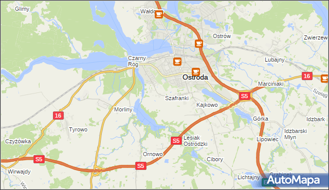 mapa Szafranki gmina Ostróda, Szafranki gmina Ostróda na mapie Targeo