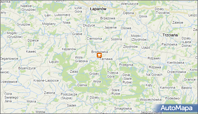 mapa Tarnawa gmina Łapanów, Tarnawa gmina Łapanów na mapie Targeo