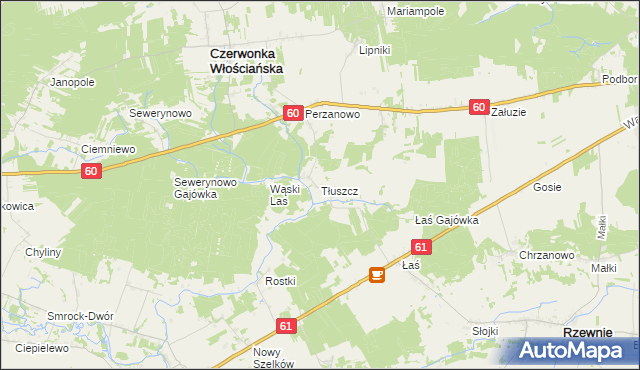 mapa Tłuszcz gmina Czerwonka, Tłuszcz gmina Czerwonka na mapie Targeo