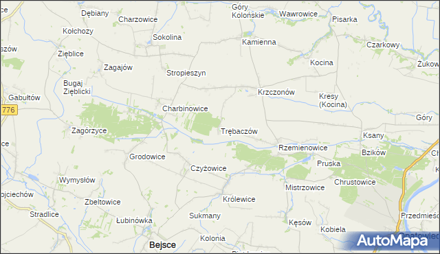 mapa Trębaczów gmina Opatowiec, Trębaczów gmina Opatowiec na mapie Targeo