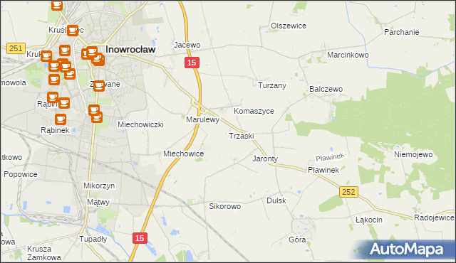 mapa Trzaski gmina Inowrocław, Trzaski gmina Inowrocław na mapie Targeo