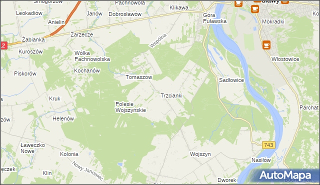 mapa Trzcianki gmina Janowiec, Trzcianki gmina Janowiec na mapie Targeo