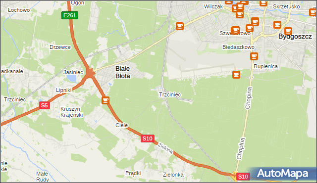 mapa Trzciniec gmina Białe Błota, Trzciniec gmina Białe Błota na mapie Targeo