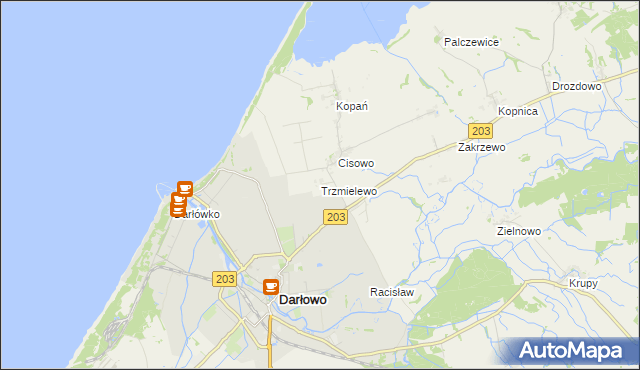 mapa Trzmielewo gmina Darłowo, Trzmielewo gmina Darłowo na mapie Targeo