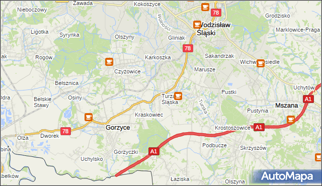 mapa Turza Śląska, Turza Śląska na mapie Targeo