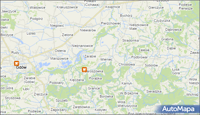 mapa Wieniec gmina Gdów, Wieniec gmina Gdów na mapie Targeo
