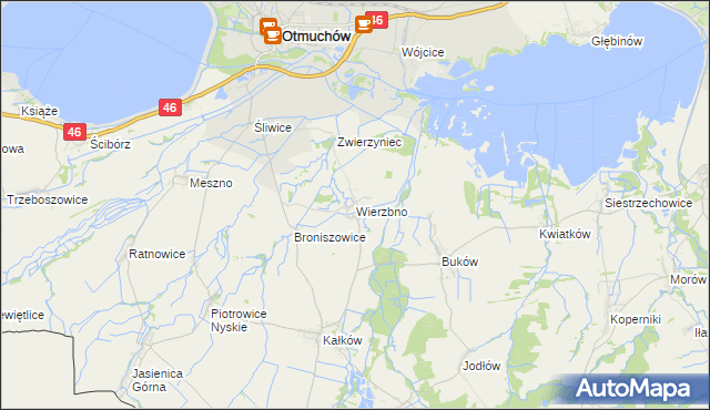 mapa Wierzbno gmina Otmuchów, Wierzbno gmina Otmuchów na mapie Targeo