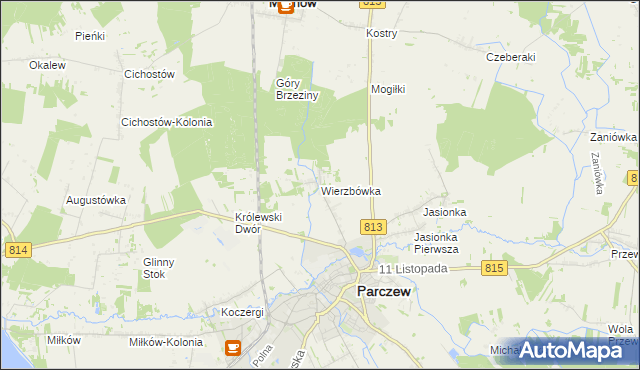 mapa Wierzbówka gmina Parczew, Wierzbówka gmina Parczew na mapie Targeo