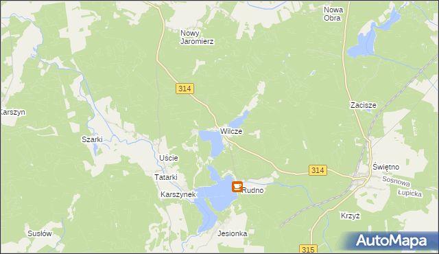 mapa Wilcze gmina Wolsztyn, Wilcze gmina Wolsztyn na mapie Targeo