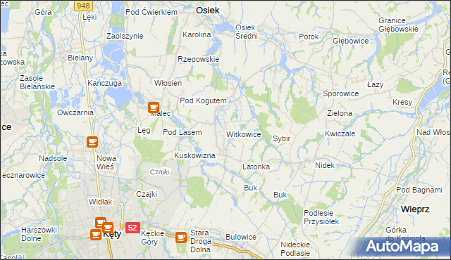 mapa Witkowice gmina Kęty, Witkowice gmina Kęty na mapie Targeo