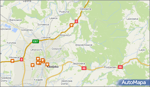 mapa Wojciechowice gmina Kłodzko, Wojciechowice gmina Kłodzko na mapie Targeo