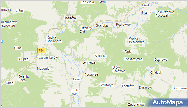mapa Wycinka gmina Bałtów, Wycinka gmina Bałtów na mapie Targeo