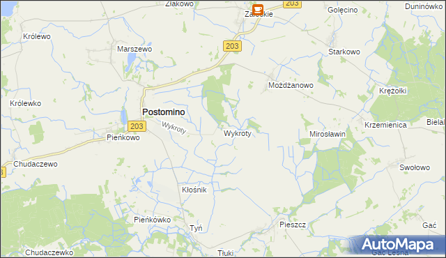 mapa Wykroty gmina Postomino, Wykroty gmina Postomino na mapie Targeo