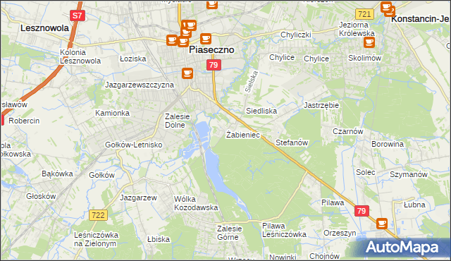 mapa Żabieniec gmina Piaseczno, Żabieniec gmina Piaseczno na mapie Targeo