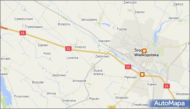 mapa Żabikowo, Żabikowo na mapie Targeo