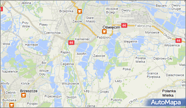 mapa Zaborze gmina Oświęcim, Zaborze gmina Oświęcim na mapie Targeo