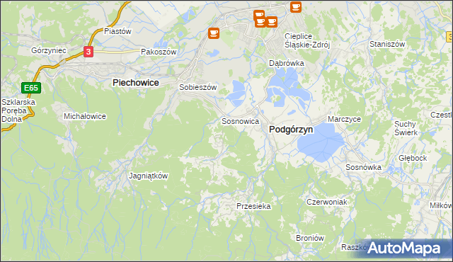 mapa Zachełmie gmina Podgórzyn, Zachełmie gmina Podgórzyn na mapie Targeo