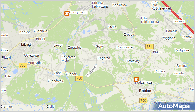 mapa Zagórze gmina Babice, Zagórze gmina Babice na mapie Targeo