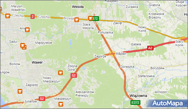 mapa Zagórze gmina Wiązowna, Zagórze gmina Wiązowna na mapie Targeo