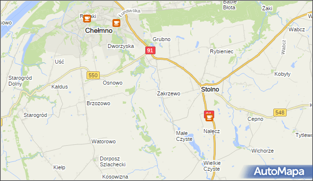 mapa Zakrzewo gmina Stolno, Zakrzewo gmina Stolno na mapie Targeo