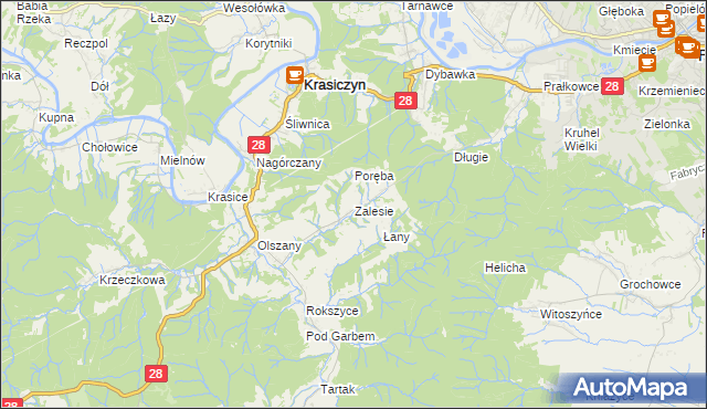 mapa Zalesie gmina Krasiczyn, Zalesie gmina Krasiczyn na mapie Targeo