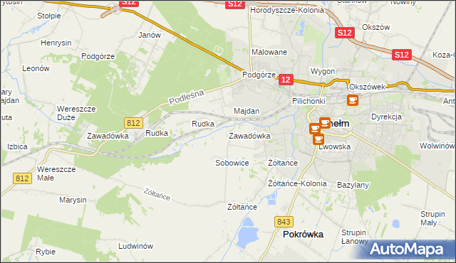 mapa Zawadówka gmina Chełm, Zawadówka gmina Chełm na mapie Targeo