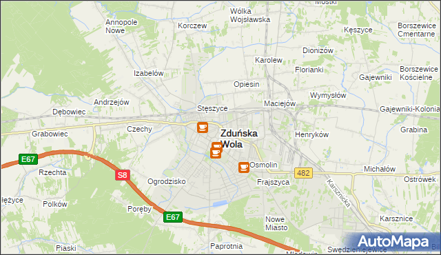 mapa Zduńska Wola, Zduńska Wola na mapie Targeo