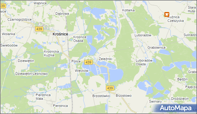mapa Żeleźniki gmina Krośnice, Żeleźniki gmina Krośnice na mapie Targeo