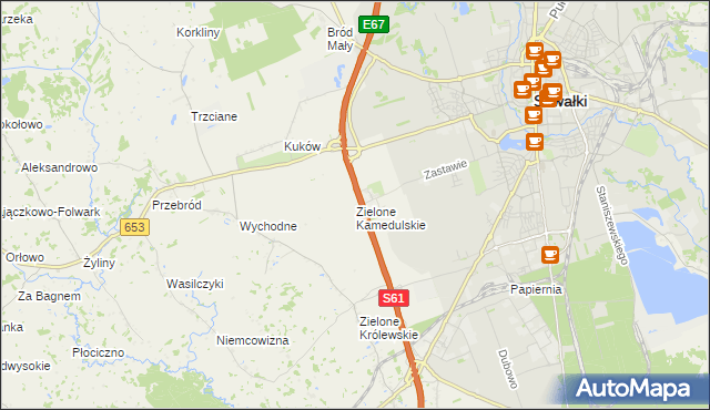 mapa Zielone Kamedulskie, Zielone Kamedulskie na mapie Targeo