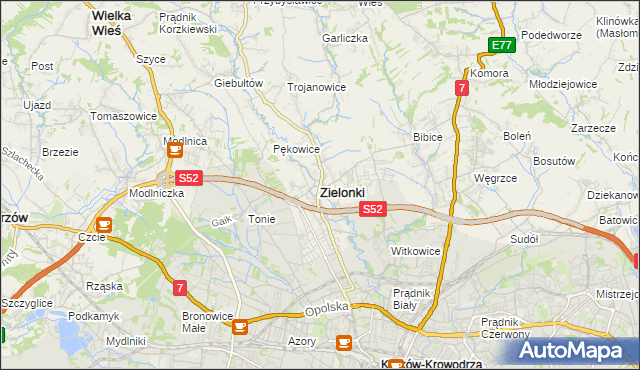 mapa Zielonki powiat krakowski, Zielonki powiat krakowski na mapie Targeo