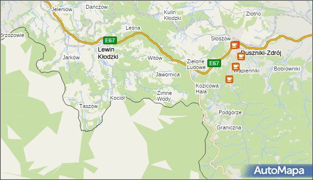 mapa Zimne Wody gmina Lewin Kłodzki, Zimne Wody gmina Lewin Kłodzki na mapie Targeo