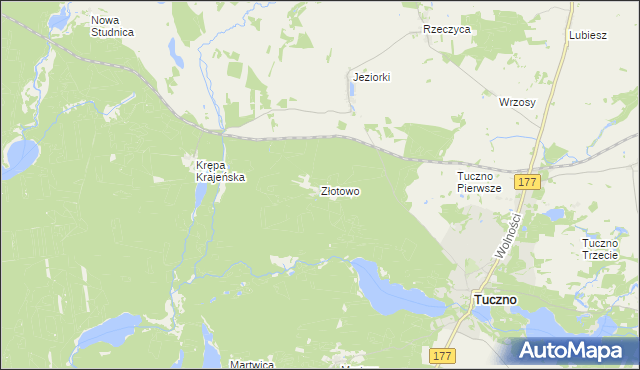mapa Złotowo gmina Tuczno, Złotowo gmina Tuczno na mapie Targeo