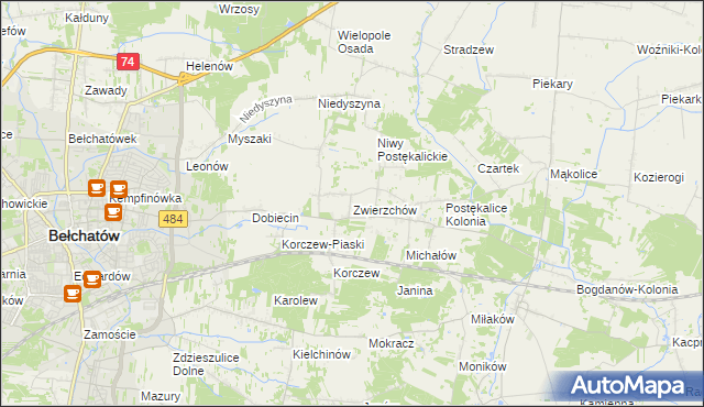 mapa Zwierzchów, Zwierzchów na mapie Targeo