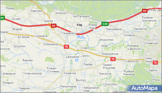 mapa Chełm gmina Bochnia, Chełm gmina Bochnia na mapie Targeo