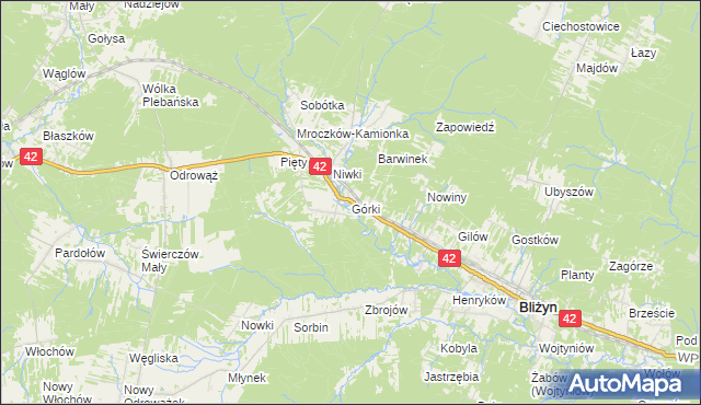 mapa Górki gmina Bliżyn, Górki gmina Bliżyn na mapie Targeo