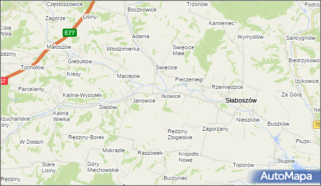 mapa Ilkowice gmina Słaboszów, Ilkowice gmina Słaboszów na mapie Targeo