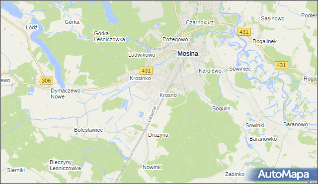 mapa Krosno gmina Mosina, Krosno gmina Mosina na mapie Targeo