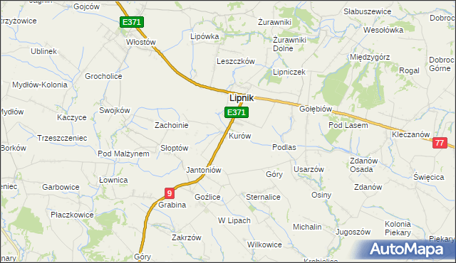 mapa Kurów gmina Lipnik, Kurów gmina Lipnik na mapie Targeo